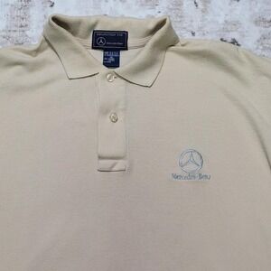VTG 90's Mercedes Benz Polo Shirt XL Beige Embroidered Logo Made In USA Cotton
